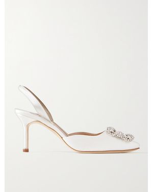 Manolo Blahnik Hangisli 70 Crystal-Embellished Satin Slingback Court Shoes - Natural