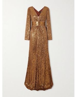 Jenny Packham June Embellished Sequined Mesh Gown - Brown