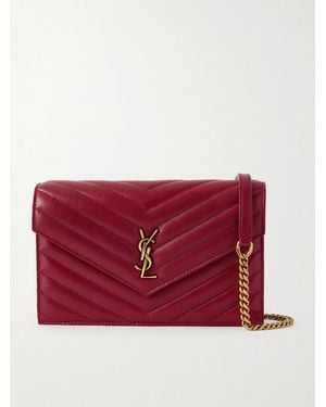 Saint Laurent Sac Porté Épaule En Cuir À Surpiqûres Cassandre Envelope Mini - Rouge