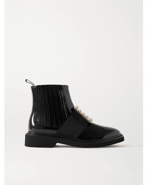 Roger Vivier Viv Ranger Crystal-Embellished Patent-Leather Chelsea Boots - Black