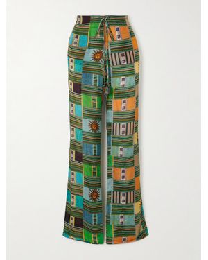 Siedres Tara Printed Cotton-Blend Straight-Leg Pants - Green