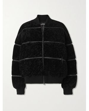 Tom Ford Leather-Trimmed Quilted Shearling Down Bomber Jacket - Black
