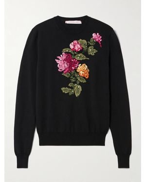Carolina Herrera Pull En Soie Et Coton Mélangé À Broderies Et À Ornements - Noir