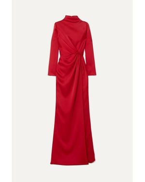 Rasario Wrap-Effect Draped Satin Gown - Red