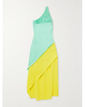 Halpern Razor One-Shoulder Two-Tone Satin Midi Dress - Multicolor