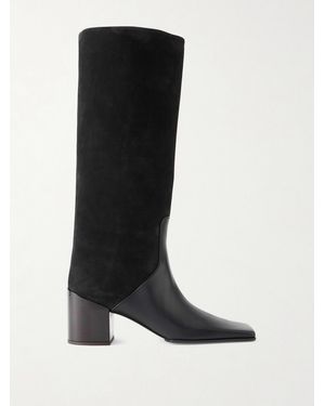 Alaïa Textured-Leather And Suede Knee Boots - Black