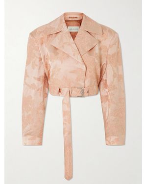 Dries Van Noten Belted Cropped Floral-Jacquard Linen-Blend Jacket - Natural