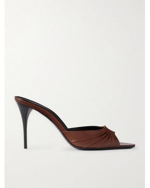 Saint Laurent Babylone Embellished Gathered Leather Mules - Brown