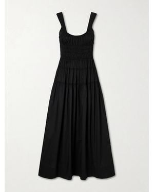 Doen Clover Smocked Organic Cotton-Poplin Midi Dress - Black