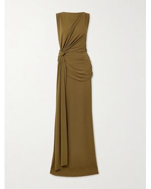 Alex Perry Draped Gathered Stretch Recycled Crepe-Jersey Gown - Natural