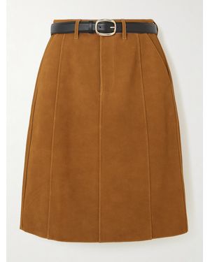 Self-Portrait Belted Panelled Suede Skirt - Brown