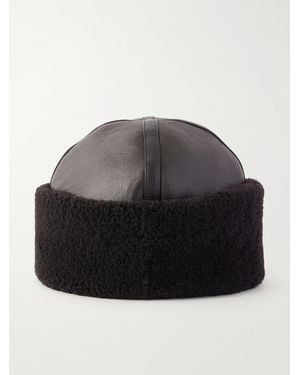 Nour Hammour Dallen Shearling-Trimmed Leather Beanie - Black