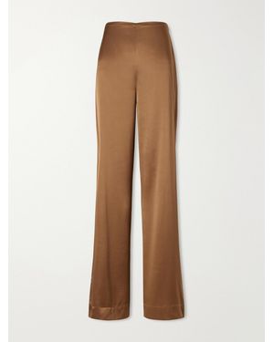 STAUD Stroll Silk-Blend Wide-Leg Trousers - Brown