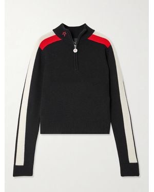 Perfect Moment La Tour Intarsia Merino Wool Half-Zip Jumper - Black