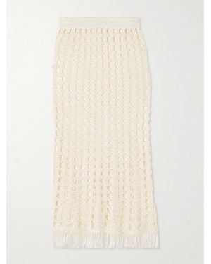 Calle Del Mar Fringed Crocheted Midi Skirt - Natural