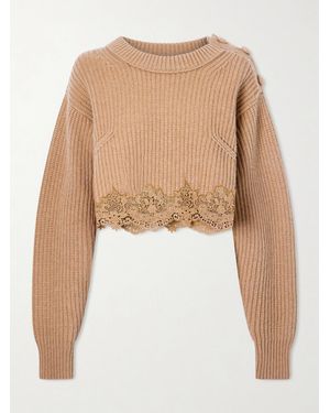 Chloé Lace-Trimmed Wool And Cashmere-Blend Jumper - White