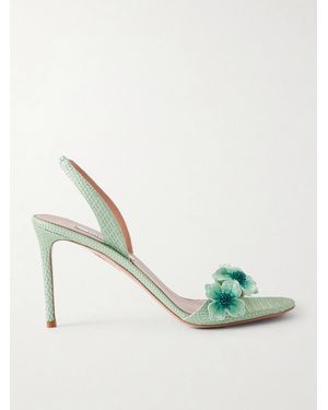Aquazzura Passionflower 85 Embellished Raffia Slingback Sandals - Green
