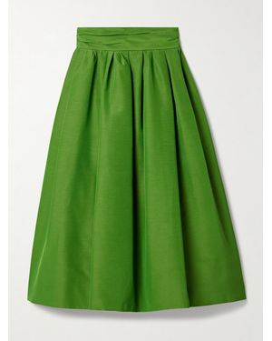 Carolina Herrera Pleated Cotton-Blend Faille Midi Skirt - Green
