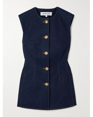 Veronica Beard Jessup Topstitched Denim Vest - Blue