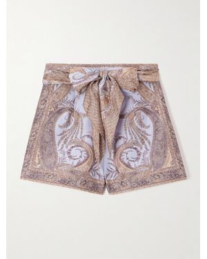 Zimmermann Belted Printed Silk And Cotton-Blend Twill Shorts - Purple