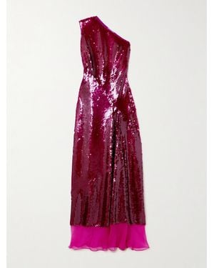 Stella McCartney Asymmetrische Robe Aus Tüll Mit Pailletten Und Chiffonbesatz - Lila