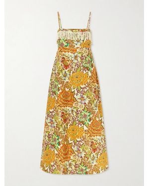 ALÉMAIS Lana Fringed Floral-Print Linen Midi Dress - Metallic