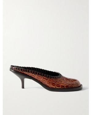 Dries Van Noten Croc-Effect Leather Mules - Brown