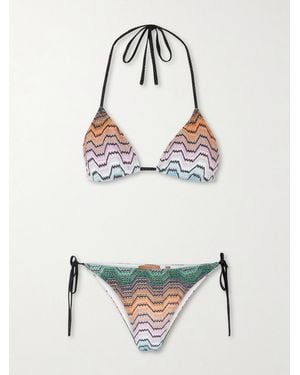 Missoni Mare Striped Metallic Crochet-Knit Triangle Bikini - Gray