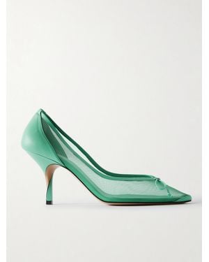 Jacquemus The Tourni Bow-Detailed Leather-Trimmed Mesh Court Shoes - Green