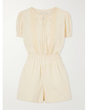 Faithfull the Brand Roma Ruffled Checked Cotton Playsuit - Natural