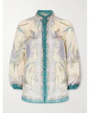 Zimmermann Indra Billow Metallic Cotton And Silk-Blend Blouse - Blue