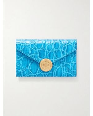 Dries Van Noten Textured Metallic Croc-Effect Leather Wallet - Blue