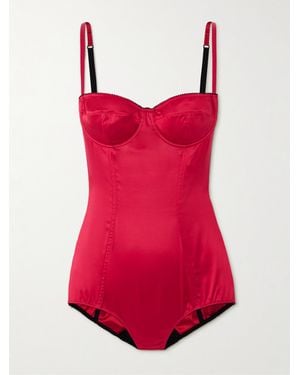 Dolce & Gabbana Underwired Picot-Trimmed Stretch-Silk Satin Bodysuit