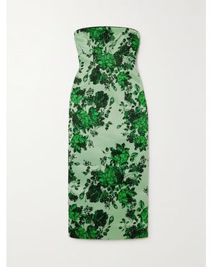 Emilia Wickstead Adalina Strapless Floral-Print Taffeta-Faille Midi Dress - Green