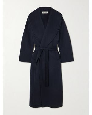 Rohe Double-Breasted Scarf-Detailed Layered Wool And Cashmere-Blend Coat - Blue