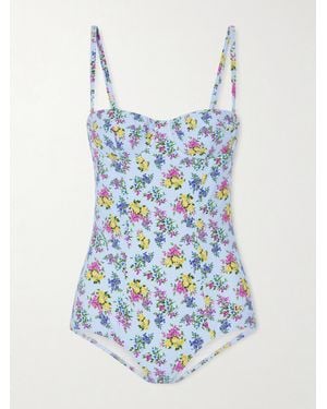 Dolce & Gabbana Embellished Floral-Print Swimsuit - Blue