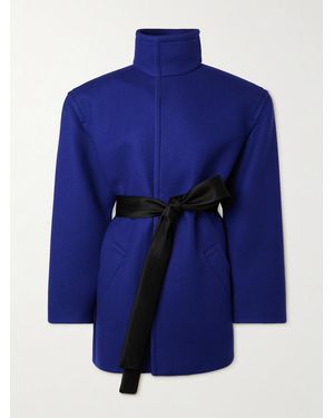 Saint Laurent Manteau En Feutre De Laine À Ceinture - Bleu