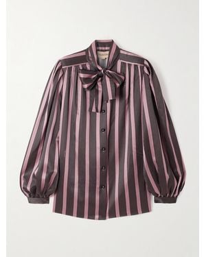 Valentino Garavani Pussy-Bow Striped Silk-Satin Blouse - Purple