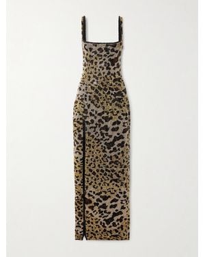 Clio Peppiatt Eartha Embellished Leopard-Print Stretch-Mesh Gown - Metallic
