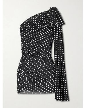 Patou One-Shoulder Draped Polka-Dot Jersey Mini Dress - Black