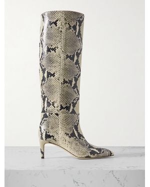 Paris Texas Stiletto Snake-Effect Leather Knee Boots - White