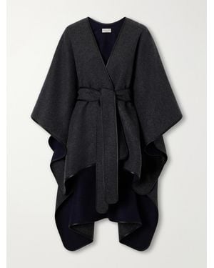 Johnstons of Elgin Dalry Belted Leather-Trimmed Two-Tone Wool And Cashmere-Blend Cape - Black