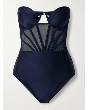 Zimmermann Ottie Trägerloser Badeanzug Mit Einsätzen Aus Mesh - Blau