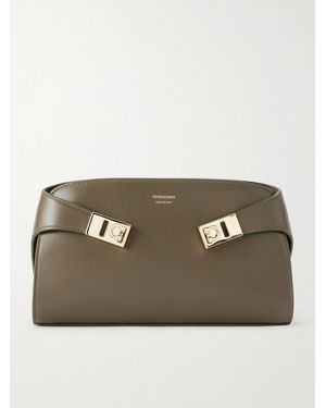 Ferragamo Hug Embellished Textured-Leather Shoulder Bag - Natural
