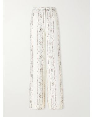 Agua Bendita Tota Navegante Floral-Embroidered Linen Wide-Leg Trousers - White