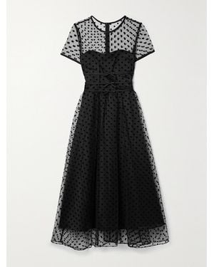 HVN Scarlett Bow-Embellished Flocked Tulle And Satin Midi Dress - Black