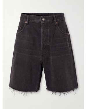 Saint Laurent Jeansshorts Mit Fransen - Blau