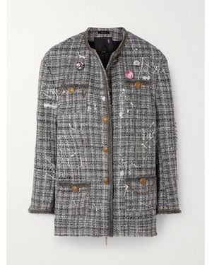 R13 Embellished Metallic Wool-blend Tweed Jacket - Grey