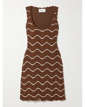 Cara Cara Orel Scalloped Striped Cotton Mini Dress - Brown