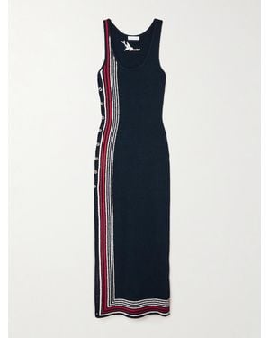 Rabanne Button-Embellished Striped Cotton-Blend Chenille Maxi Dress - Blue